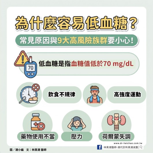 為什麼容易低血糖？常見原因與9大高風險族群要小心！／文：林黑潮醫師