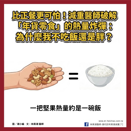 【年節特輯】比正餐更可怕！減重醫師破解「年貨零食」的熱量炸彈：為什麼我不吃飯還是胖？